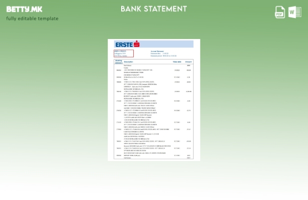Модерен стил, шаблон за ексел банкарски извод од Австрија Erste Group